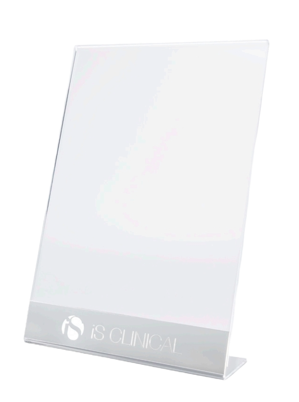 iS Clinical Silver and Clear Acrylic Ad Holder