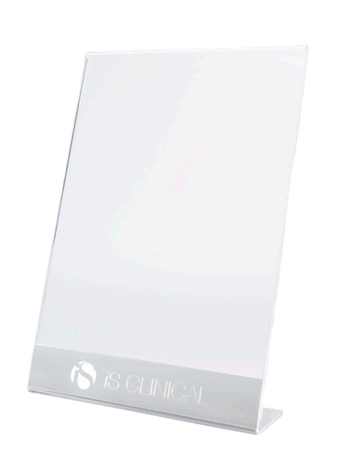 iS Clinical Silver and Clear Acrylic Ad Holder